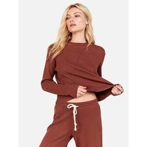MATE THE LABEL Spencer Organic Cotton Thermal Cropped Crewneck Sz S Tobacco